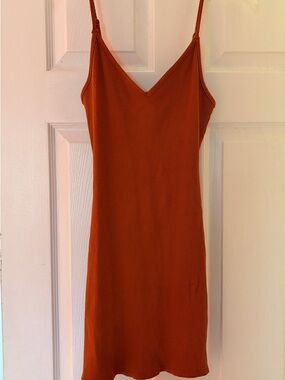Lulus Basic Behavior Rust Orange Ribbed Bodycon Mini Dress